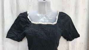 Chic Black Smocked Square Neck Dress