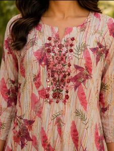 Floral Print Embellished Kurta