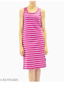 Pink Striped Sleeveless Midi Dress