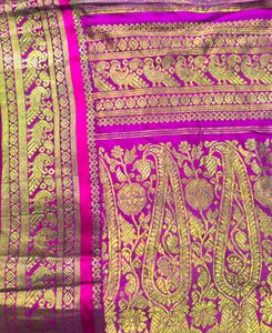 Vibrant Green Silk Saree with Pink Border