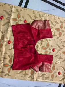 Elegant Gold Saree with Maroon Blouse