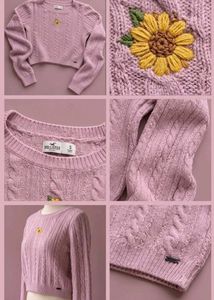 DUSTY PINK CABLE KNIT CROPPED SWEATER