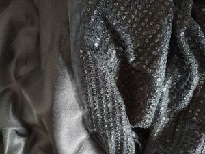Black Sequin Fabric 1m, PREMIUM Satin 1m