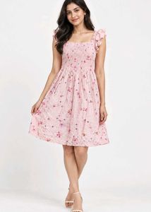 Cute Pink Floral Smocked Dress