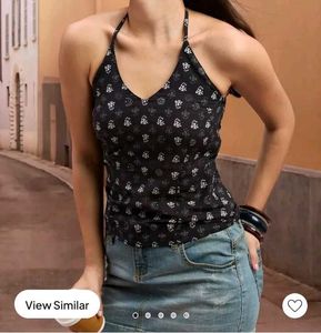 Cute Black Floral Halter Top