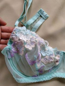 Light Blue Floral Embroidered Bra