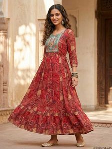 Elegant Red Printed anarkali