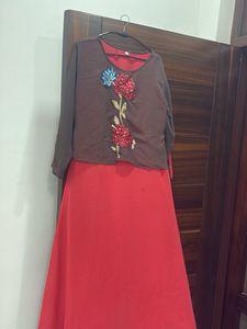 Embroidered Kurta Set with Red Skirt