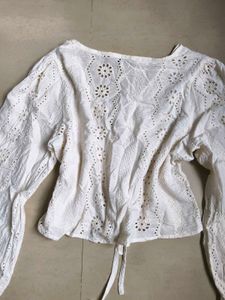 White Broderie Anglaise Tie-Front Blouse