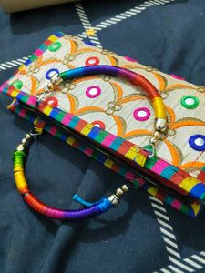 Embroidered Clutch Bag with Mirror Work