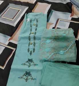 🩵pakistani suit set with sequence dupatta work
