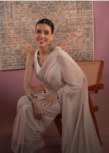 threadwork Pearl White Saree with Embellishments