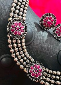 Oxidised Choker Cum Necklace Set With Earrings Not Used Once.