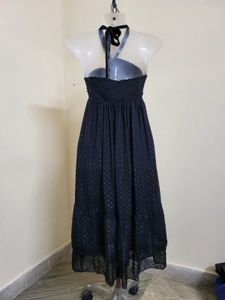 Elegant Black Halter Neck Ruffle Dress