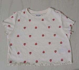 Old Navy White Strawberry Ribbed Crop Top