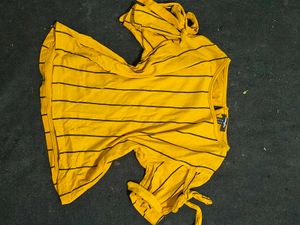 Yellow Striped Tie-Sleeve Top