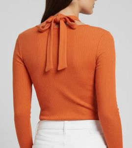 Bright Orange Ribbed Long Sleeve Top