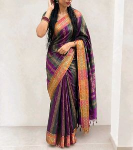Elegant Striped Purple Saree