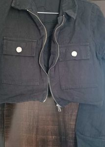 Black Cropped Jacket with Zipper