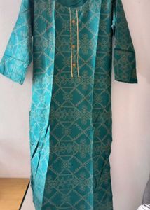 Teal Kurta with Golden Print