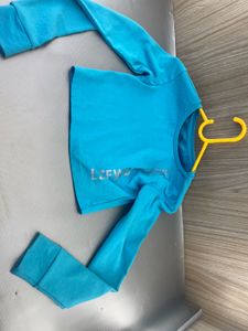 Aqua Blue Long Sleeve Crop Top