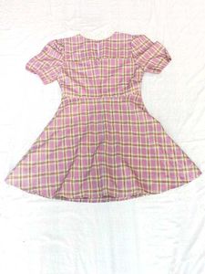 Pink Plaid Lace Trim Dress