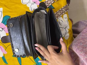 Stylish Black Crossbody Bag with Patches