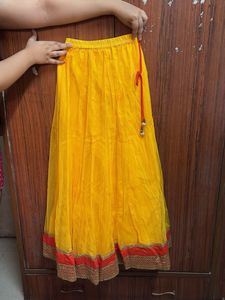 Orange Embroidered Blouse &amp; Yellow Lehenga set