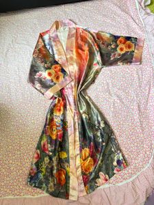 Luxury Floral Print Silk Robe