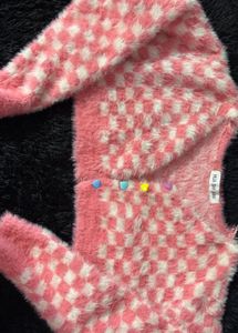 Cute Pink Checkered Fuzzy Sweater