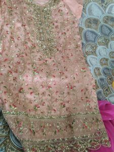 Peach Embroidered Kurta Set with Sharara