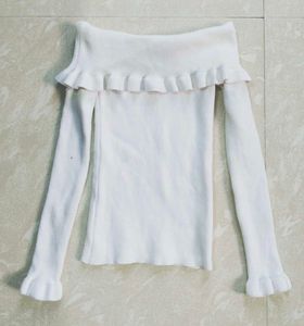 Off-Shoulder Ruffle Knit Top