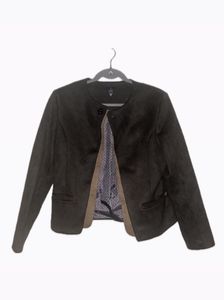 Brown Suede Collarless Jacket