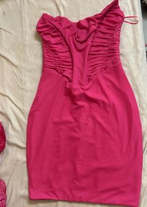 Hot Pink Ruched Off Shoulder Dress