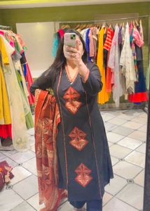 Elegant Black &amp; Red Ethnic Kurta Set with Dupatta
