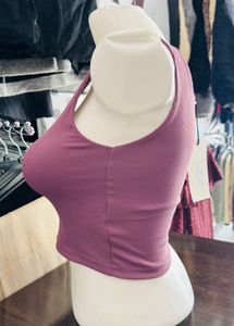 Mauve Ribbed Crop Tank Top