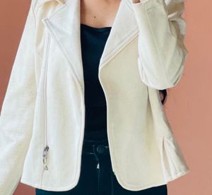 Cream Textured Cropped Jacket