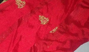 creap silk red suit Embroidery+dupatta