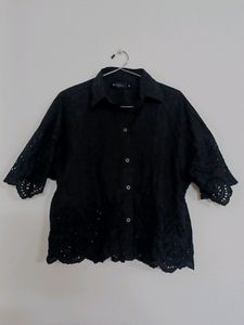 Chiffon Black Short Sleeve Shirt