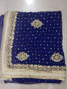 Elegant Blue Embroidered Saree