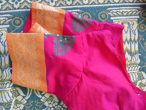 Pink Printed Saree with Blouse