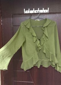 Sheer Ruffle Tie-Front Blouse