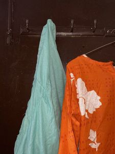 Bright Orange Floral Kurta Set