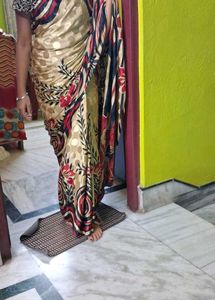 Vibrant Printed Satin Saree