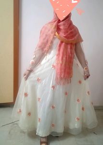 Offwhite Net And Silk Gown With Duppata