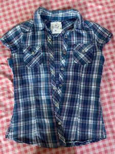 Blue Plaid Short Sleeve Button-Up Shirt