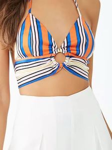 Striped Ring Detail Bikini Top