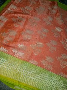 Elegant Orange Saree with Green Border