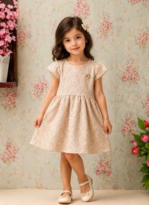 Elegant Beige Patterned Dress for Girls