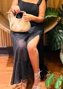 Elegant Black Slip Dress with Tie Waist